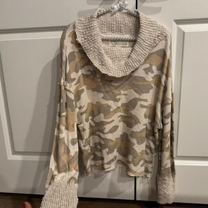 Vintage Havana Beige Camo Shawl Collar Sweater